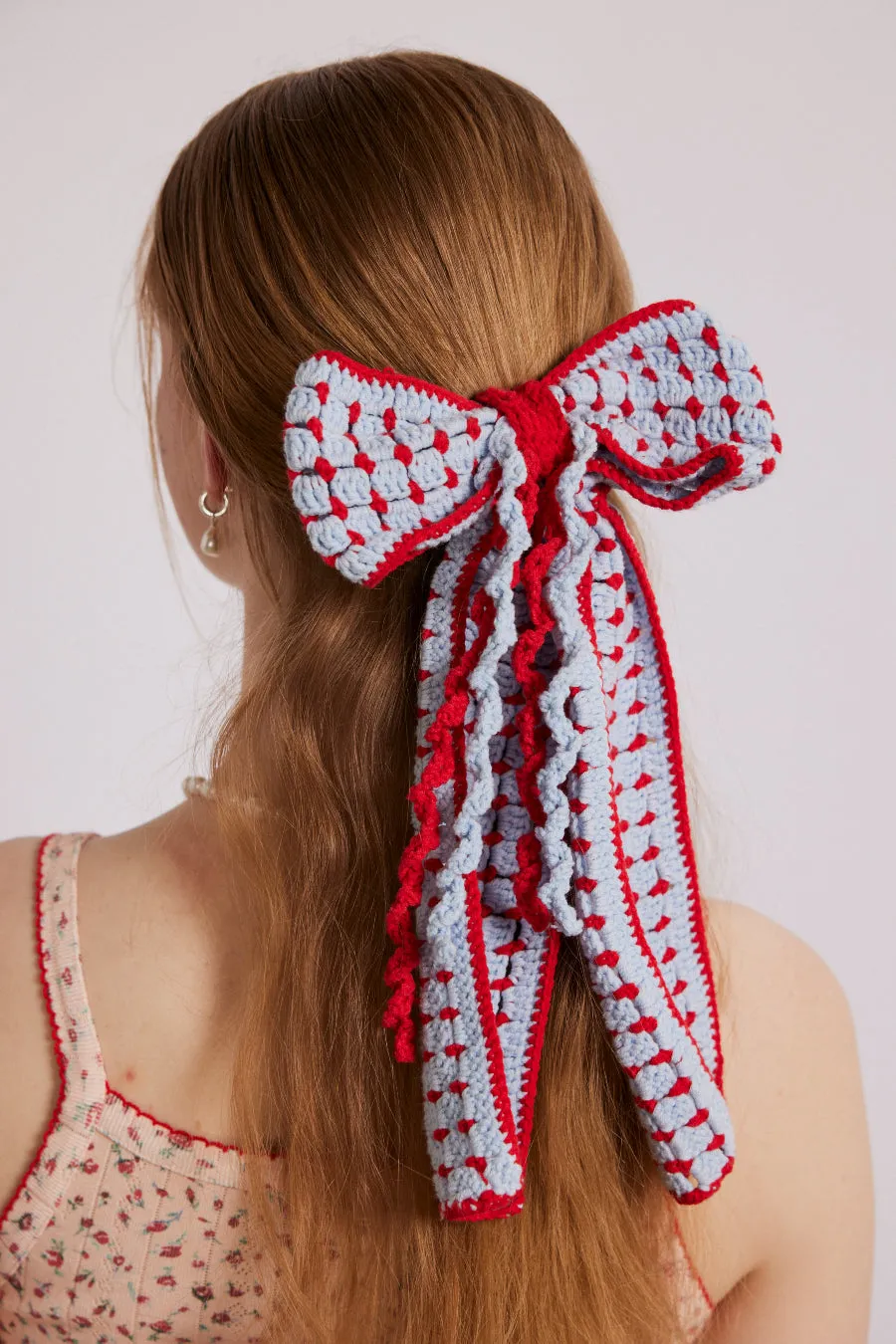 blue crochet bow - blue sold by Damson Madder