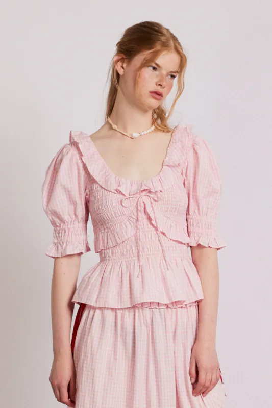 meghan blouse - pink gingham sold by Damson Madder