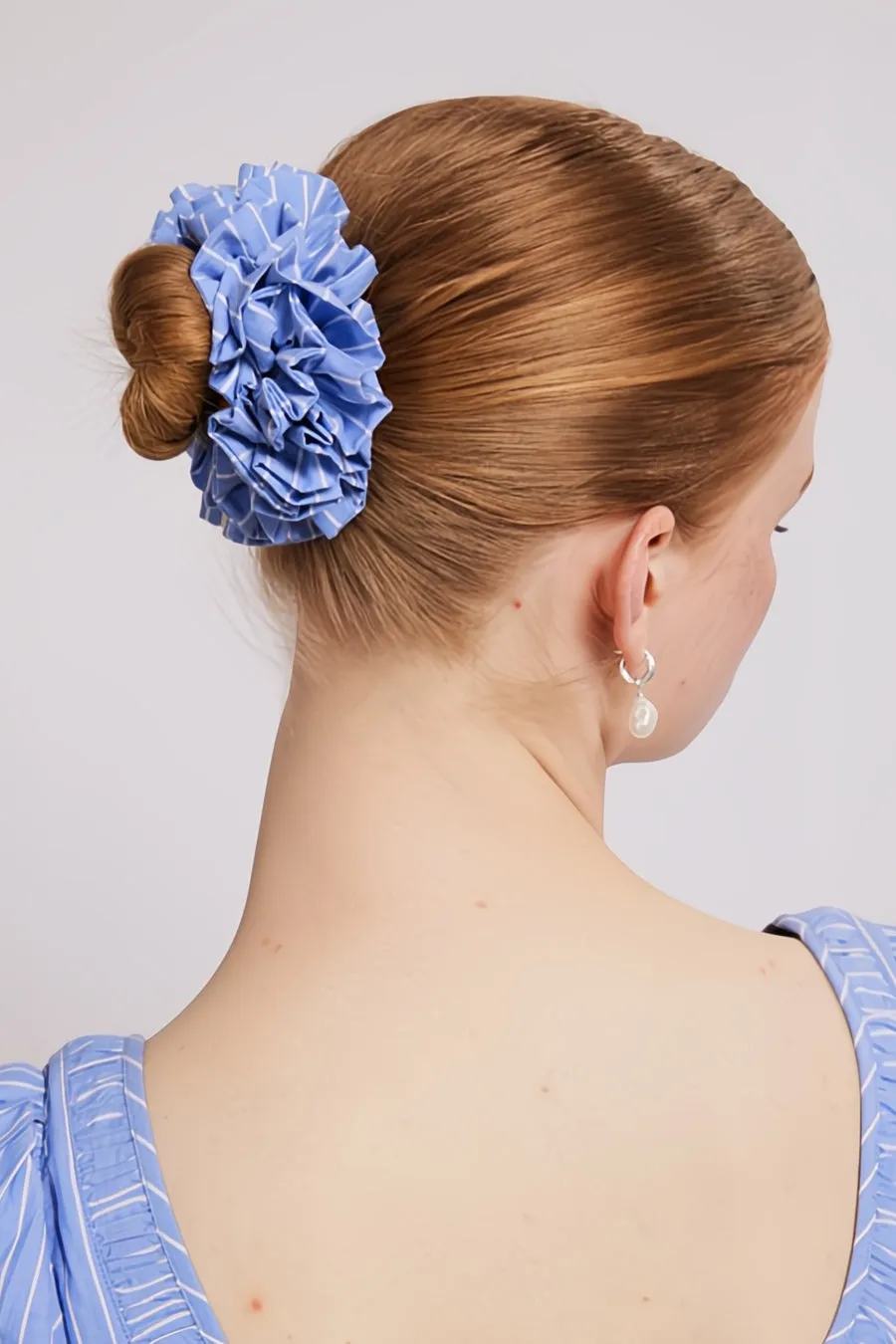 garter scrunchie - blue and white stripe sold by Damson Madder