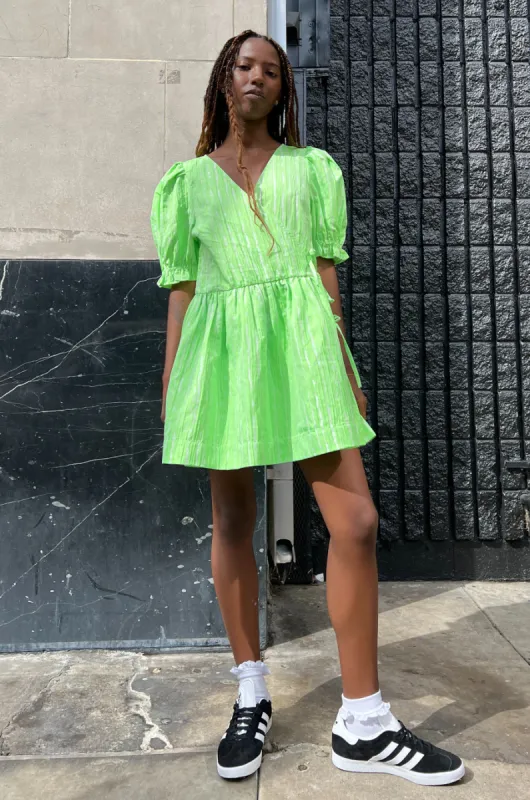 priya puff sleeve mini wrap dress sold by Damson Madder