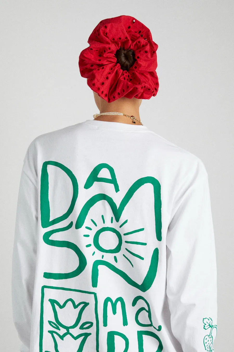 red broderie oversized scrunchie sold by Damson Madder product image thumbnail 3