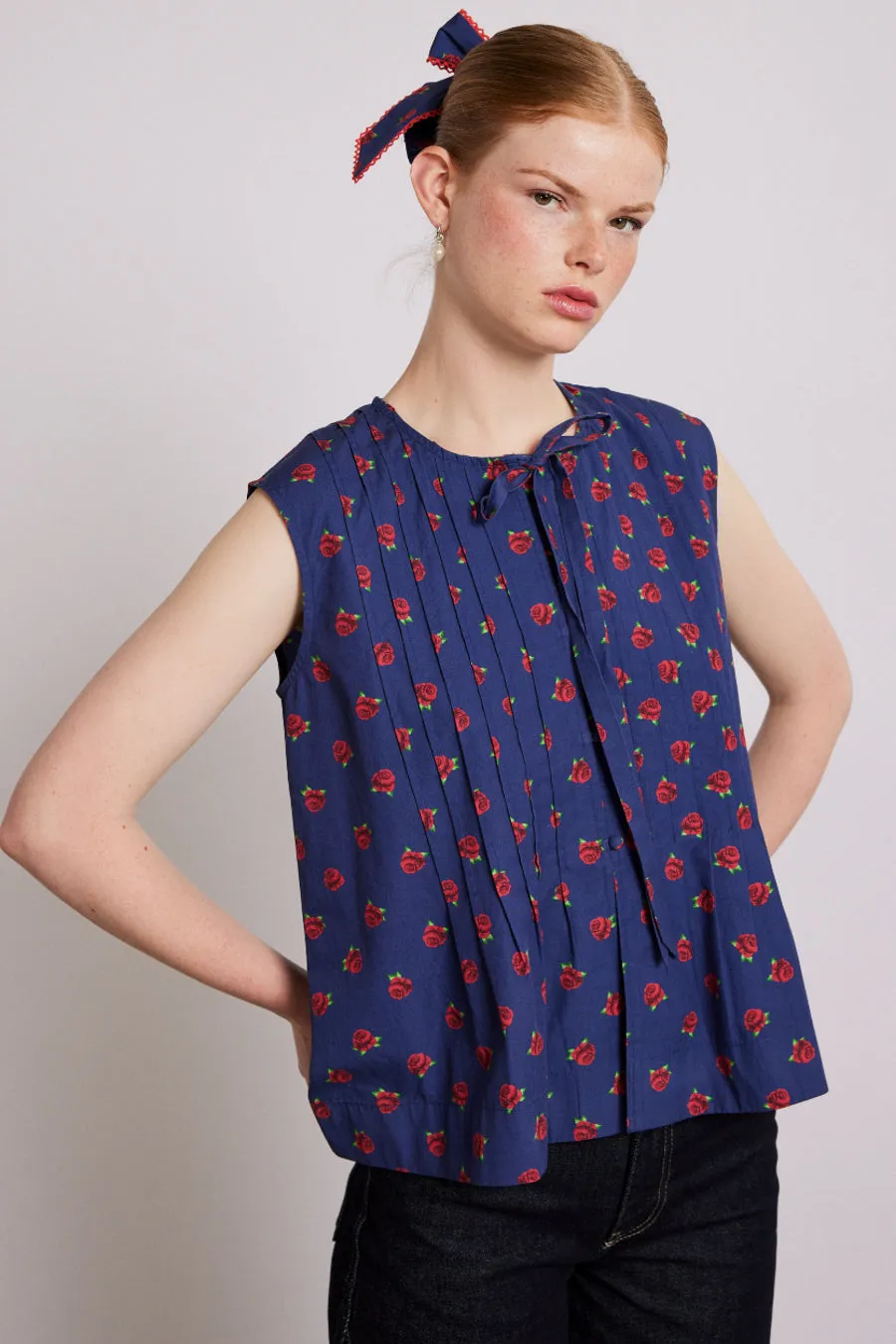 nora pin tuck blouse - rose print sold by Damson Madder
