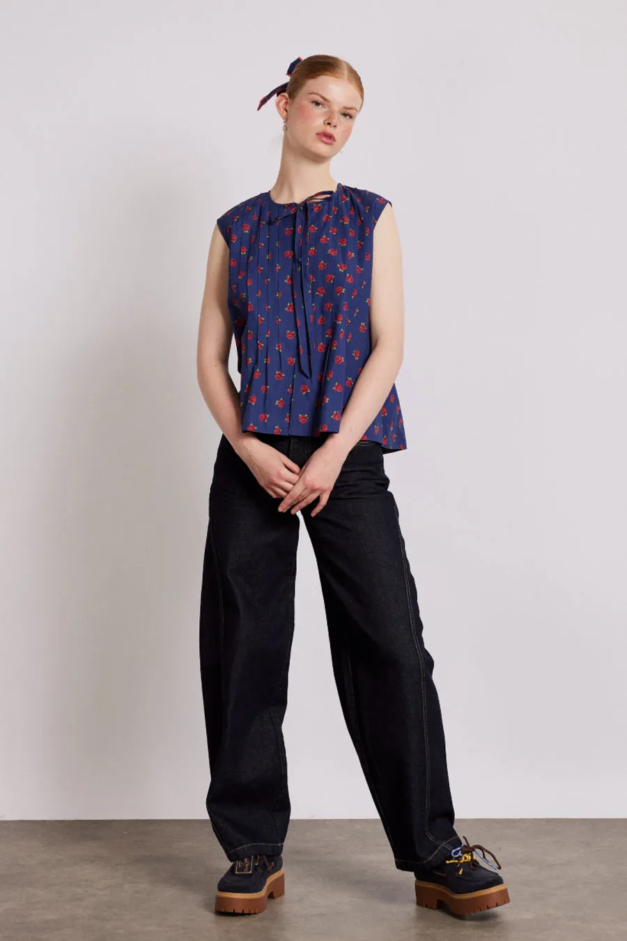 nora pin tuck blouse - rose print sold by Damson Madder product image thumbnail 2