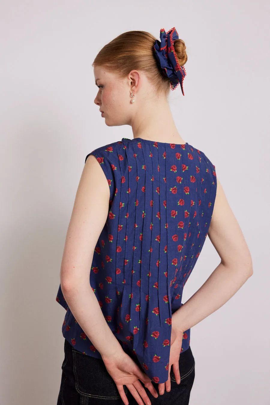 nora pin tuck blouse - rose print sold by Damson Madder product image thumbnail 4