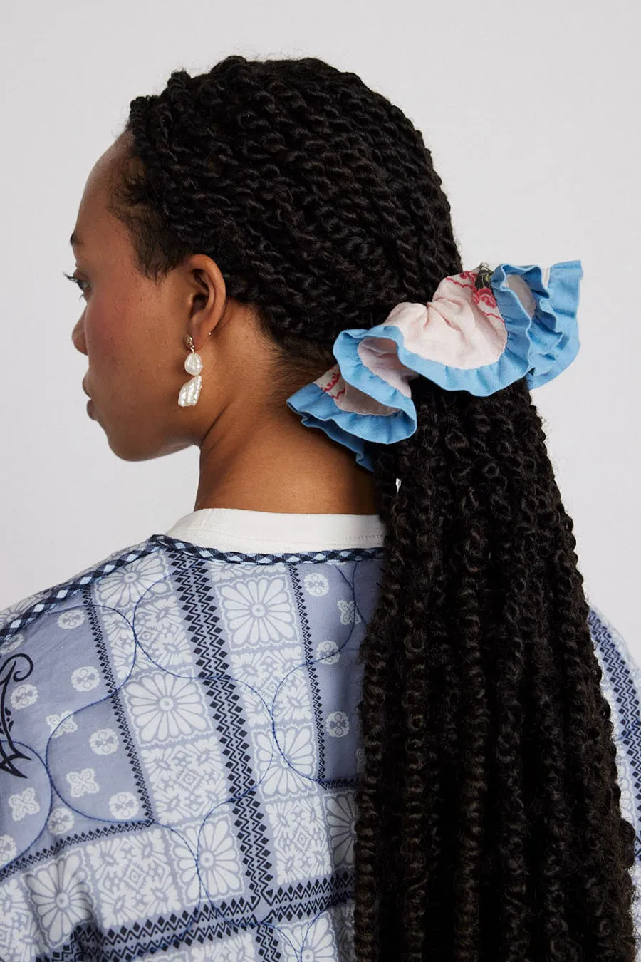 frill scrunchie in hanky heart print sold by Damson Madder product image thumbnail 2