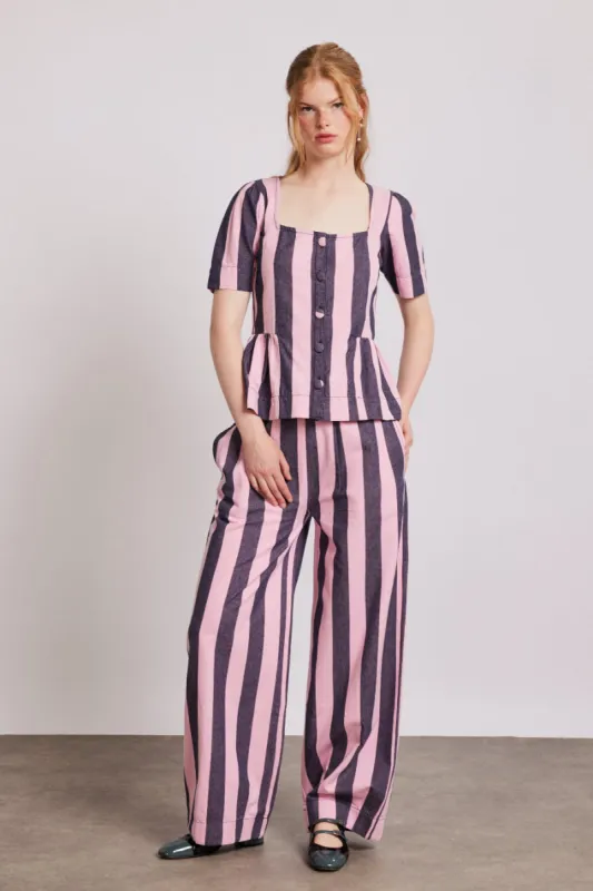rafe pants - pink navy stripe sold by Damson Madder