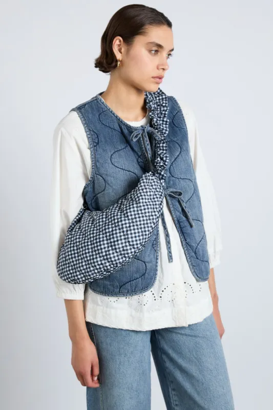 ruched kidney bag in gingham sold by Damson Madder