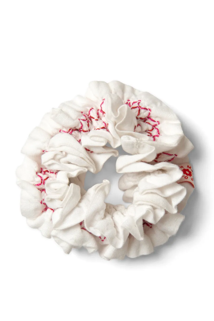 garter scrunchie in white with red stitch detail sold by Damson Madder product image thumbnail 2