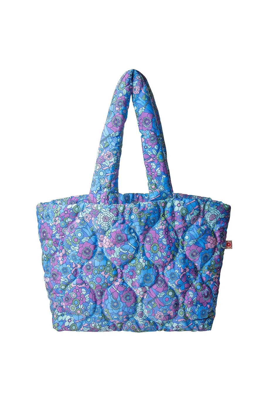 padded tote bag in blue floral print sold by Damson Madder