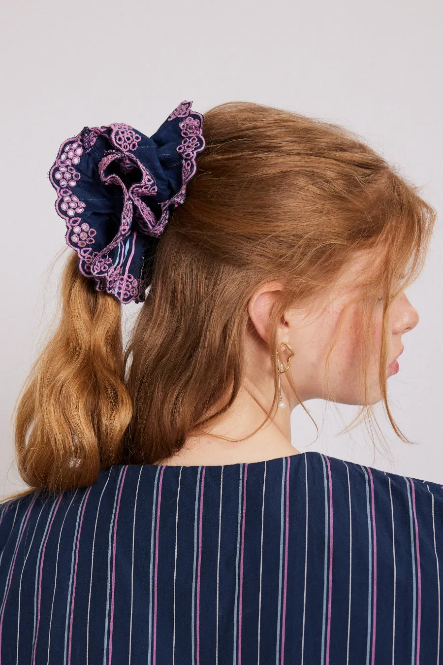 stripe scrunchie with broderie edge sold by Damson Madder product image thumbnail 2