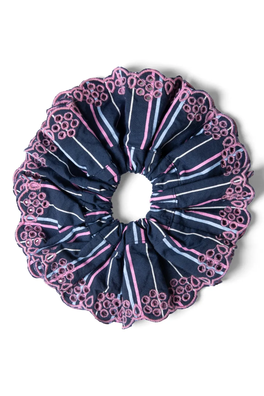 stripe scrunchie with broderie edge sold by Damson Madder product image thumbnail 3