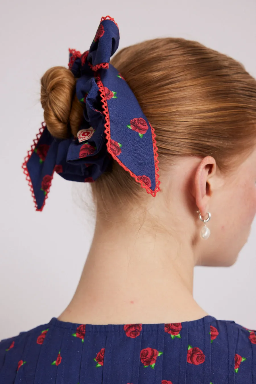 bow scrunchie in rose print sold by Damson Madder product image thumbnail 4