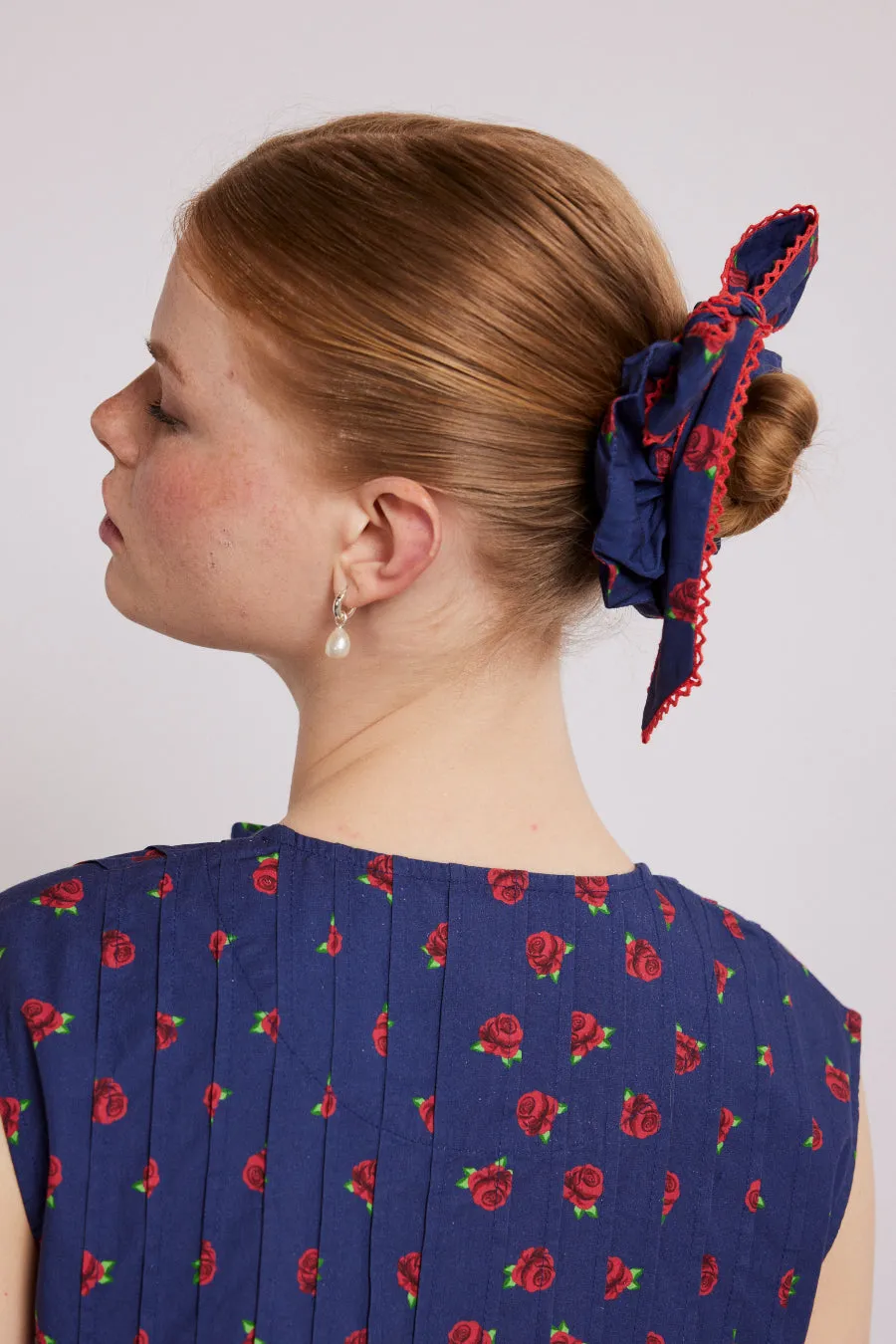 bow scrunchie in rose print sold by Damson Madder product image thumbnail 3