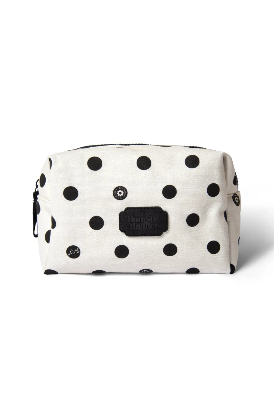 printed canvas makeup bag in polka dot sold by Damson Madder