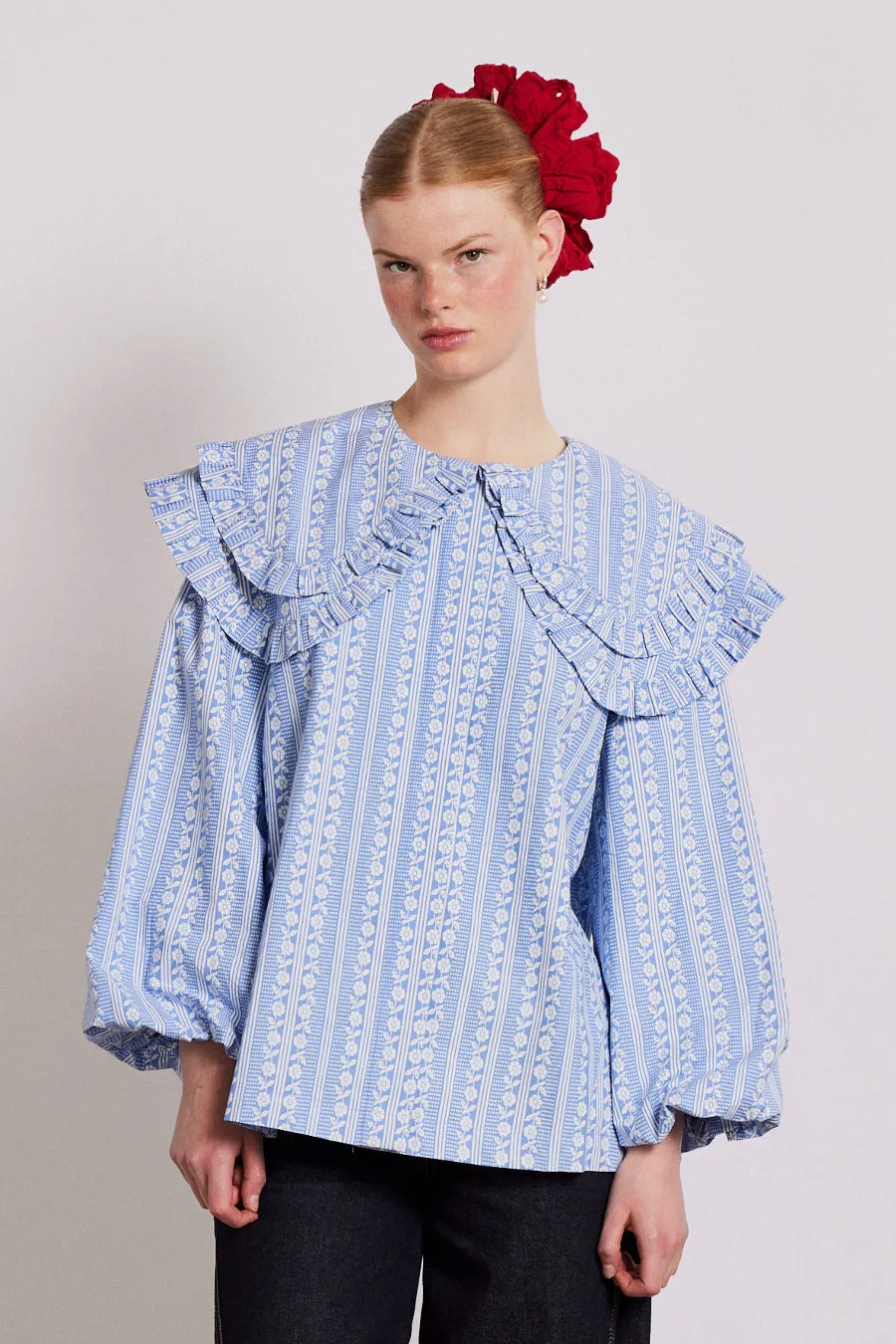 lois double collar blouse - blue sold by Damson Madder