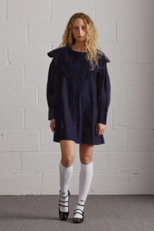 mimi mini dress - navy broderie sold by Damson Madder