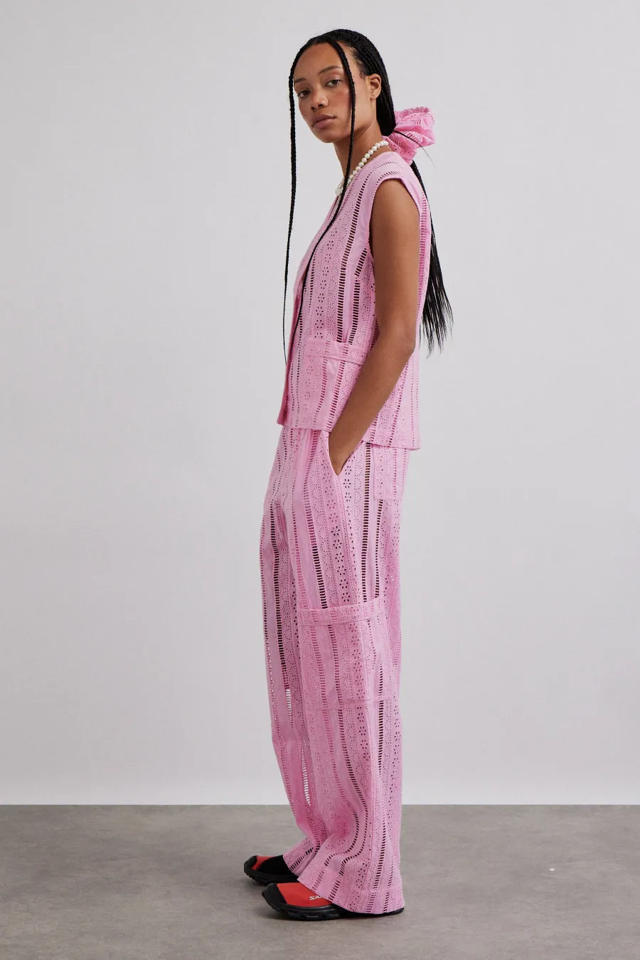 Vacation Pants - Pink Broderie sold by Damson Madder