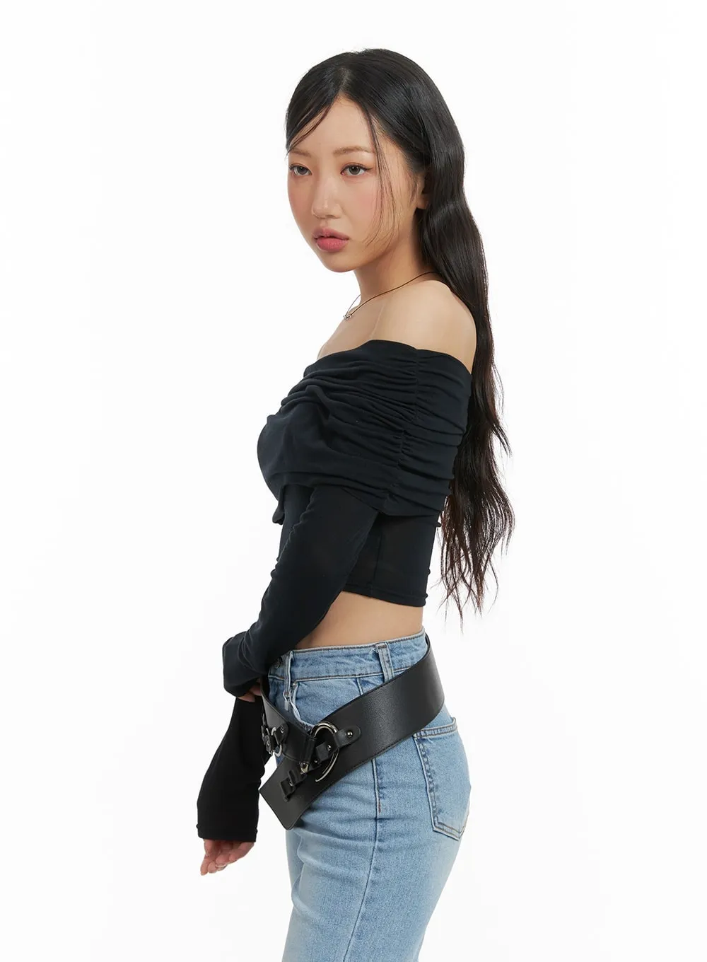 Off-Shoulder Long Sleeve Crop Top CM420 sold by Lewkin product image thumbnail 3