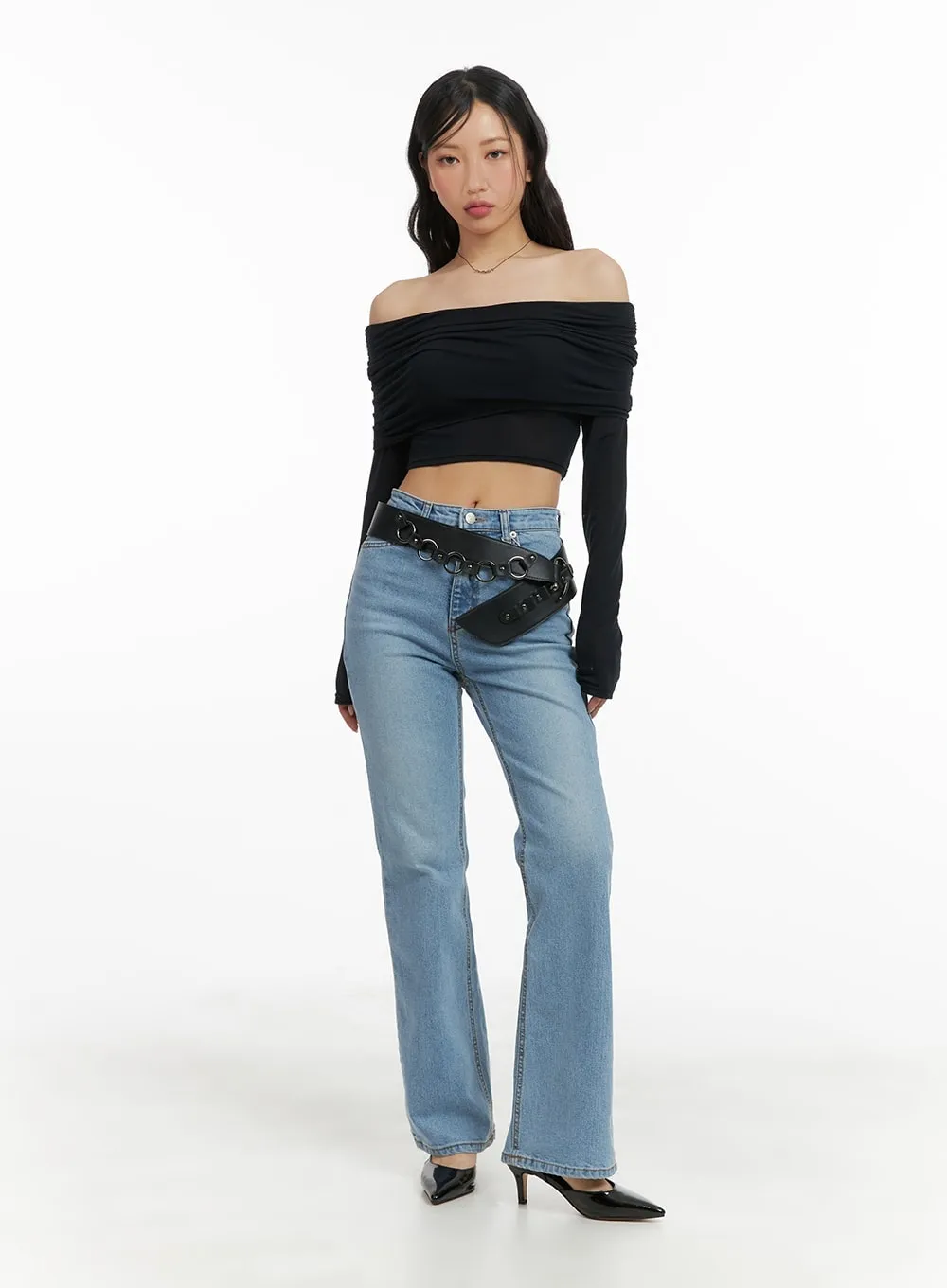 Off-Shoulder Long Sleeve Crop Top CM420 sold by Lewkin product image thumbnail 4