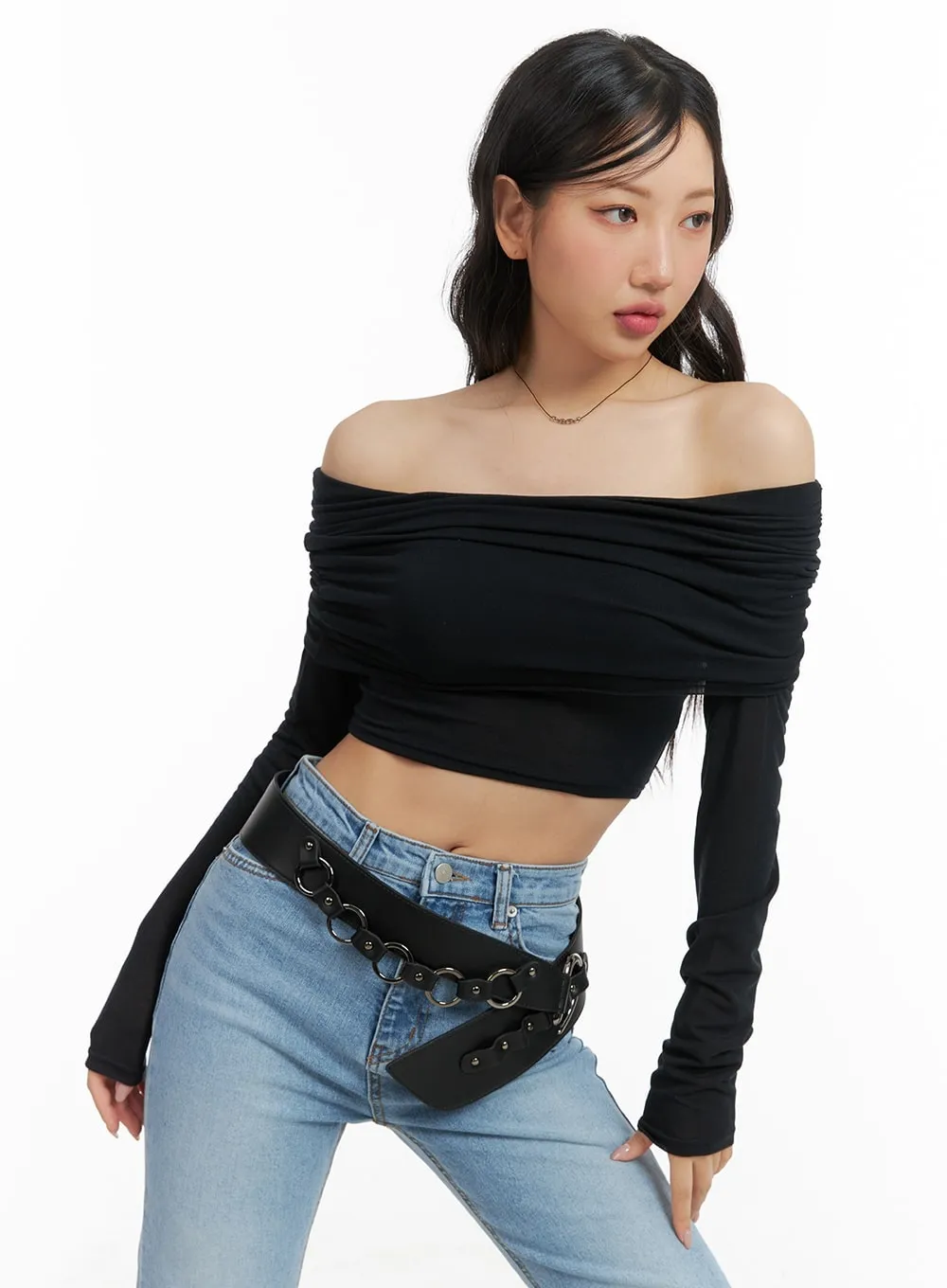 Off-Shoulder Long Sleeve Crop Top CM420 sold by Lewkin