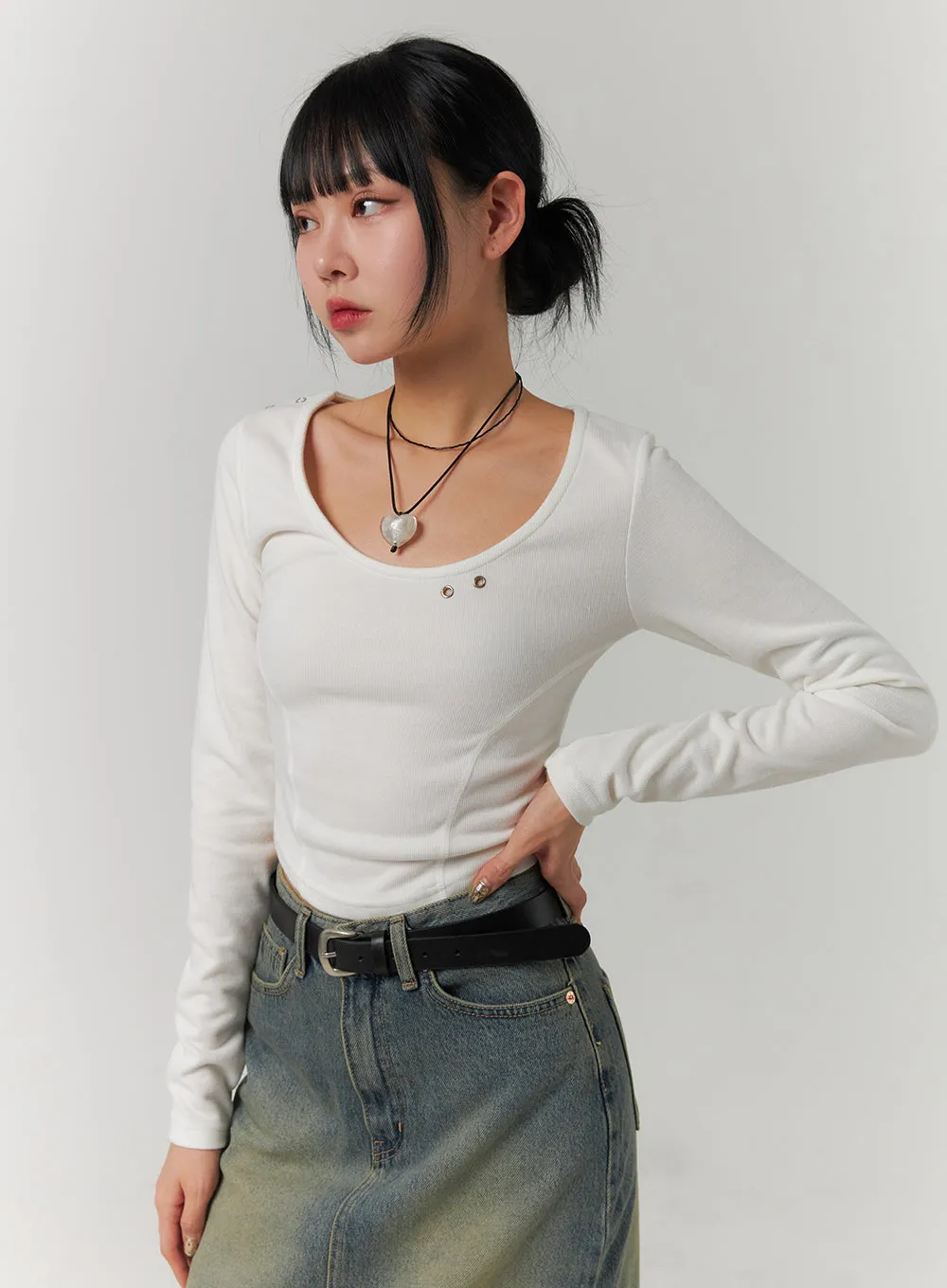 Slim U-Neck Crop Top CJ422 sold by Lewkin product image thumbnail 4
