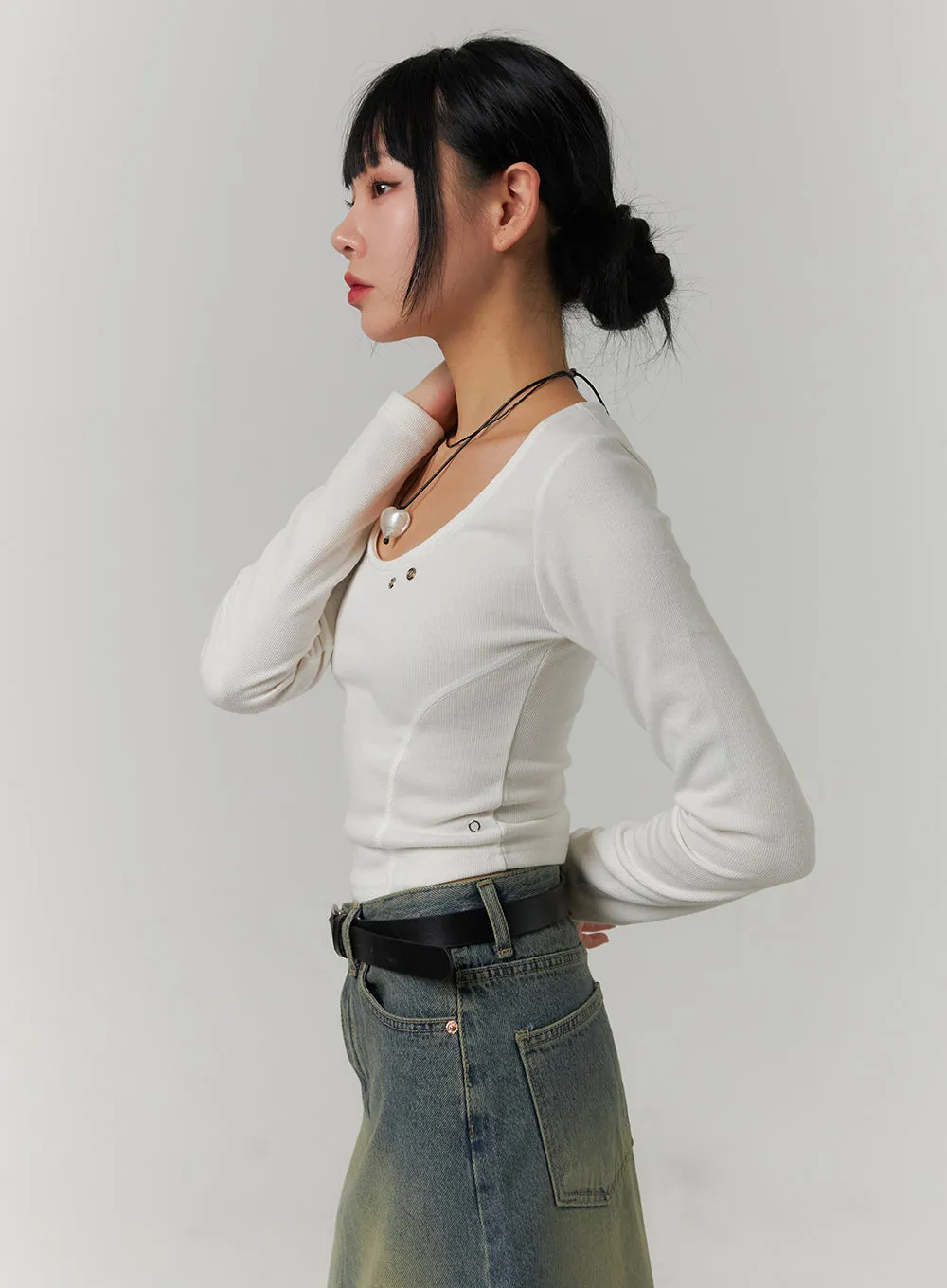 Slim U-Neck Crop Top CJ422 sold by Lewkin product image thumbnail 5