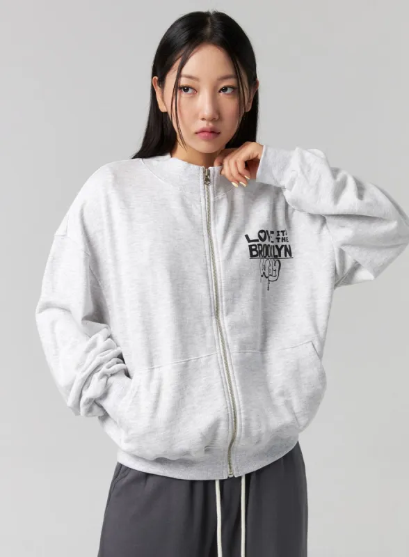 Collarless Zip-Up Sweatshirt CG329 sold by Lewkin
