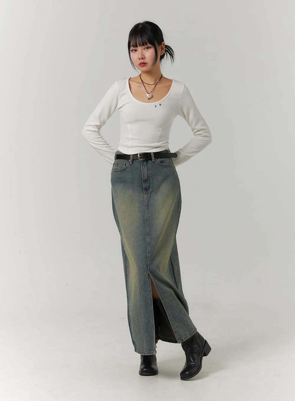 Slim U-Neck Crop Top CJ422 sold by Lewkin product image thumbnail 2