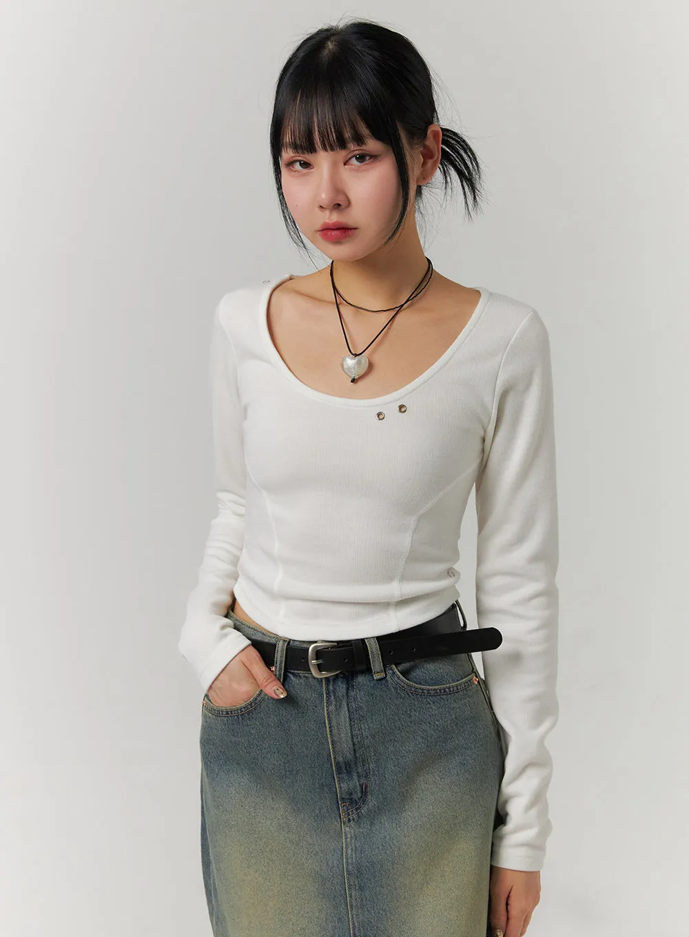 Slim U-Neck Crop Top CJ422 sold by Lewkin