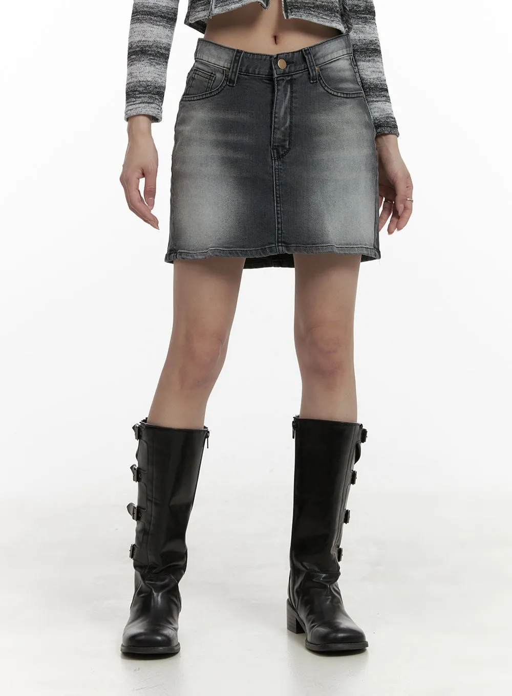 Cotton Washed Denim Mini Skirt CA426 sold by Lewkin product image thumbnail 4