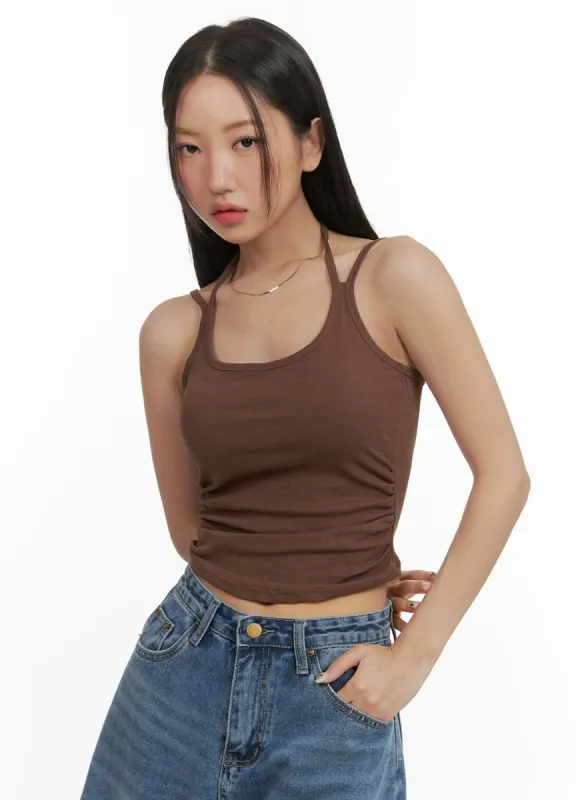 Shirred U-Neck Crop Tank Top CY420 sold by Lewkin