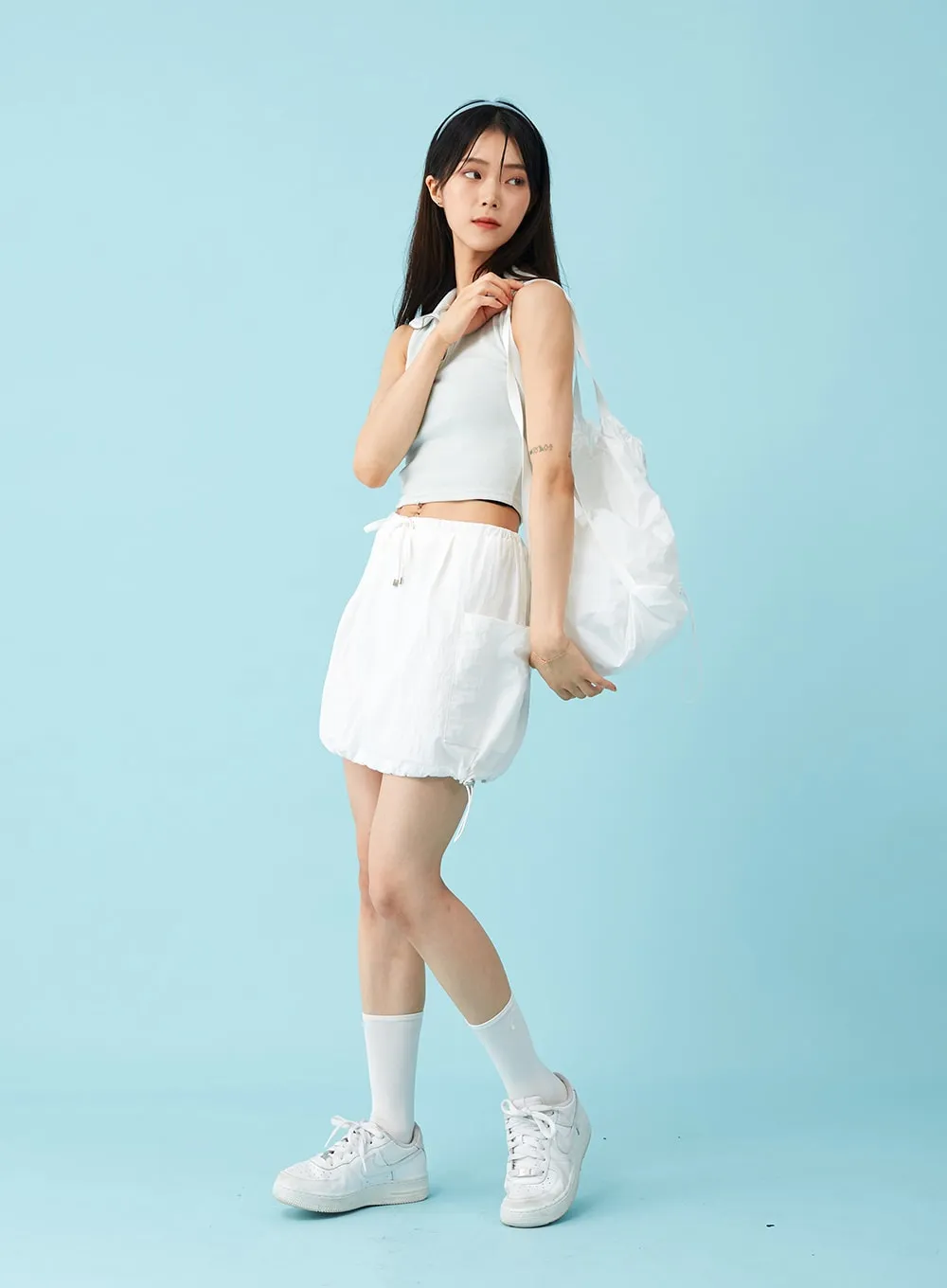 Nylon Drawstring Mini Skirt BU12 sold by Lewkin