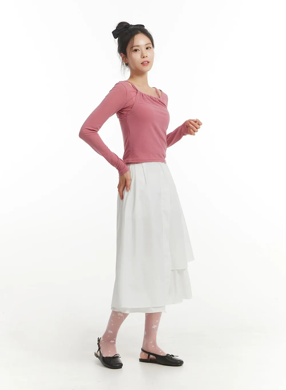 Shirred Neck Long Sleeve Top OM405 sold by Lewkin product image thumbnail 2