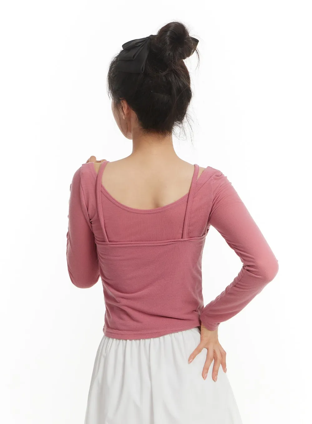 Shirred Neck Long Sleeve Top OM405 sold by Lewkin product image thumbnail 5