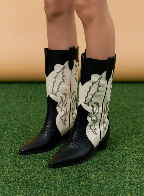 Top-Stitch Faux Leather Cowboy Boots IN302 sold by Lewkin