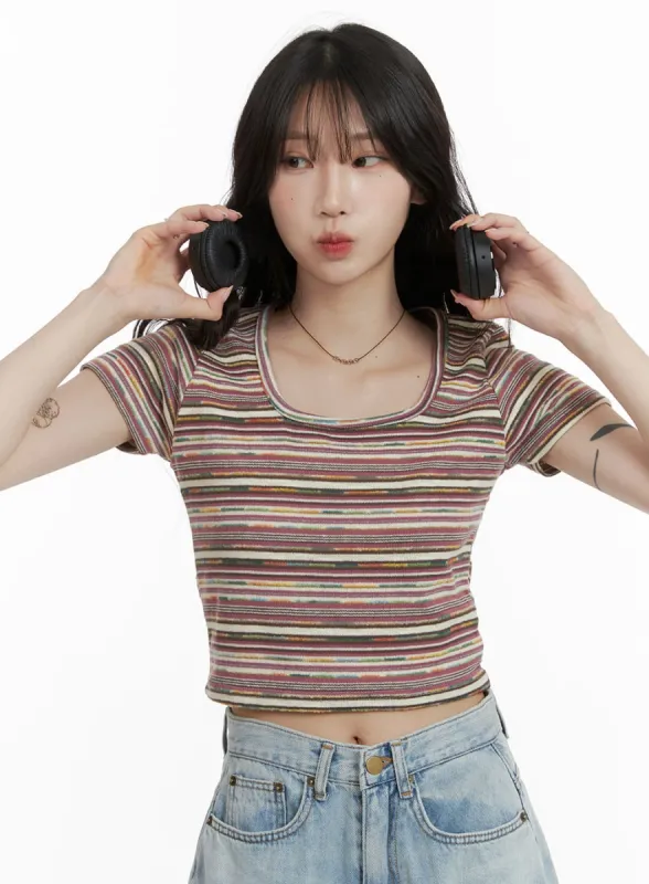 Striped Cropped Tee CA408 sold by Lewkin