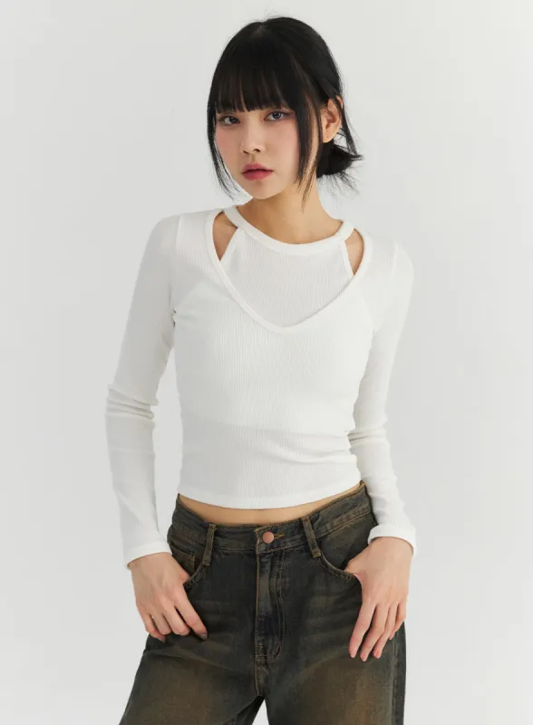 Halter Neck Layered Crop Tee CN301 sold by Lewkin