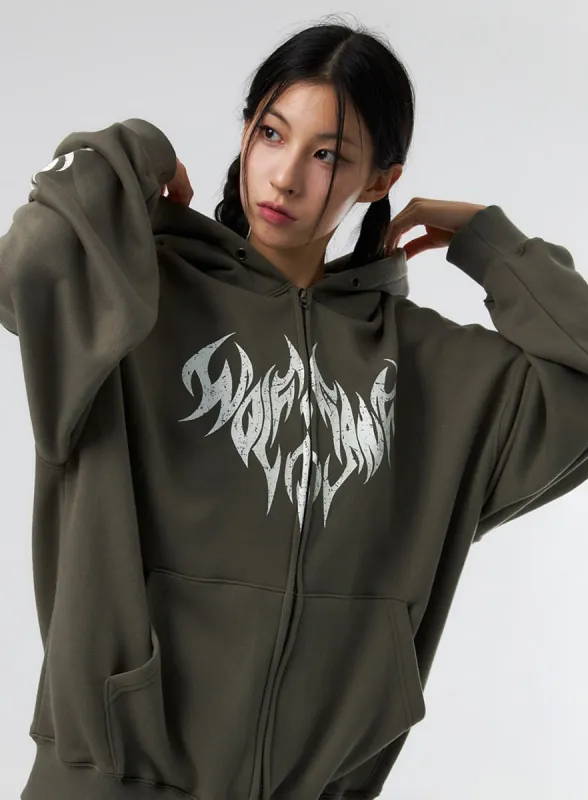Grunge Graphic Zip-Up Hoodie IS322 sold by Lewkin