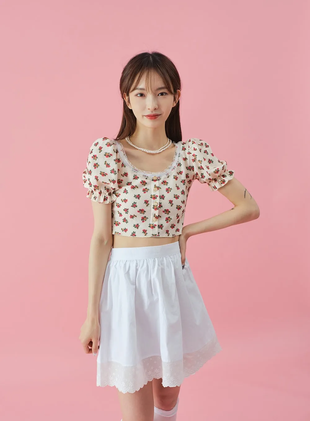 Lacy Flower Print Cardigan BY31 sold by Lewkin