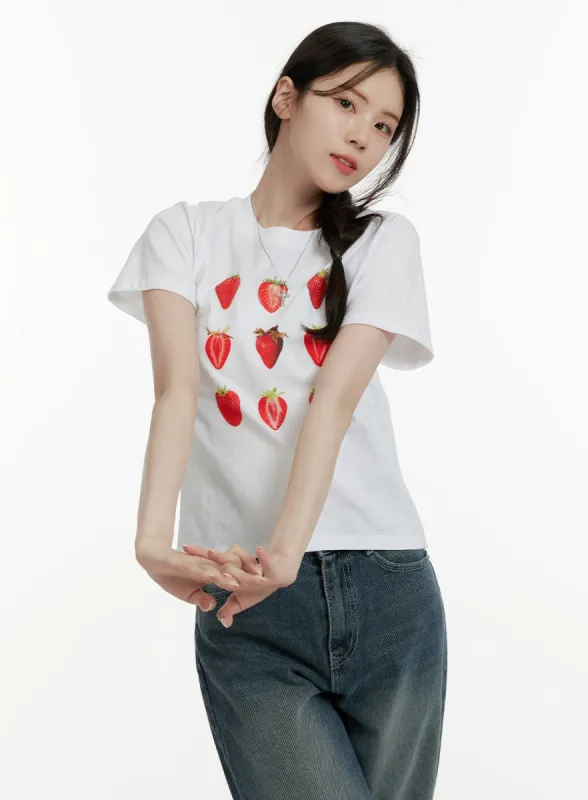 Strawberry Graphic Cotton Tee OA405 sold by Lewkin