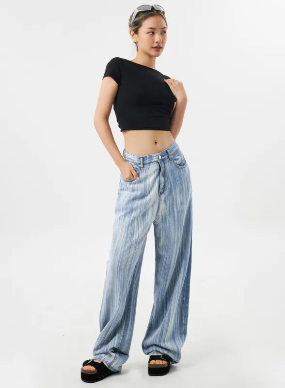 Stripe Baggy Jeans CU302 sold by Lewkin