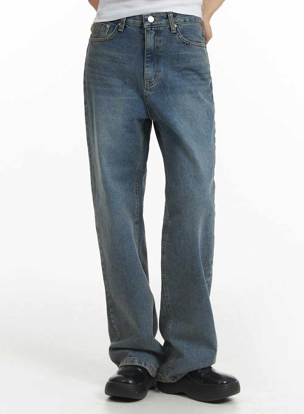 Washed Straight Leg Jeans CF401 sold by Lewkin