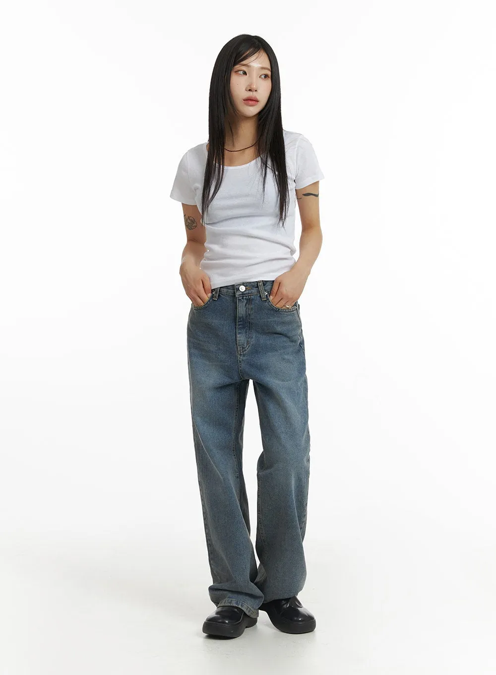 Washed Straight Leg Jeans CF401 sold by Lewkin product image thumbnail 3