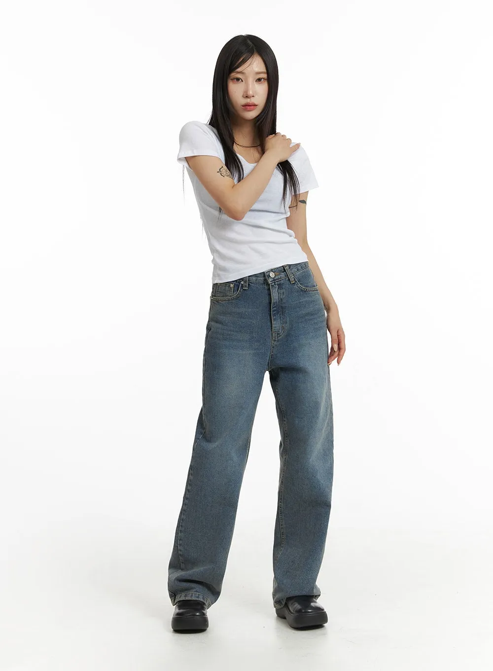 Washed Straight Leg Jeans CF401 sold by Lewkin product image thumbnail 2