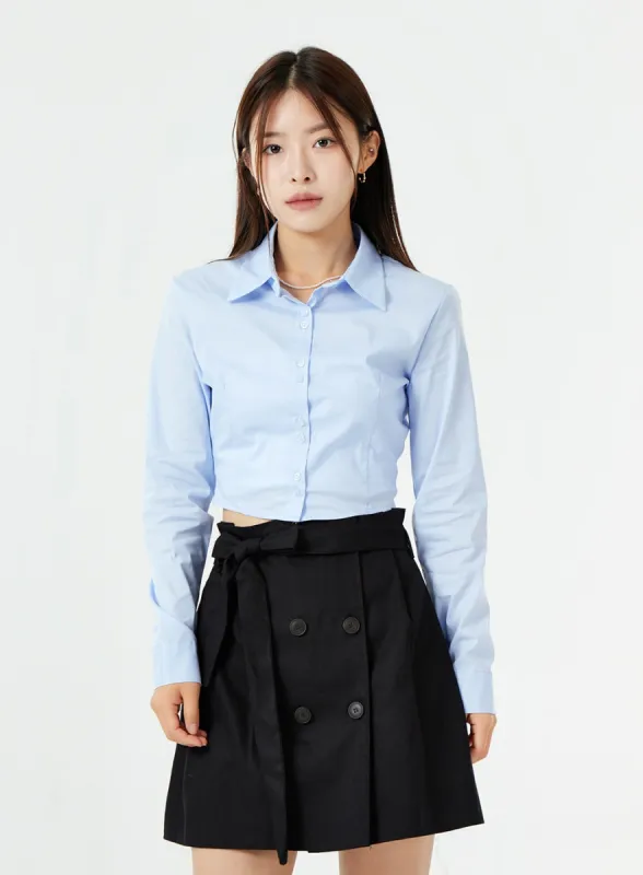 Slim Fit Button Cropped Shirt OS13 sold by Lewkin