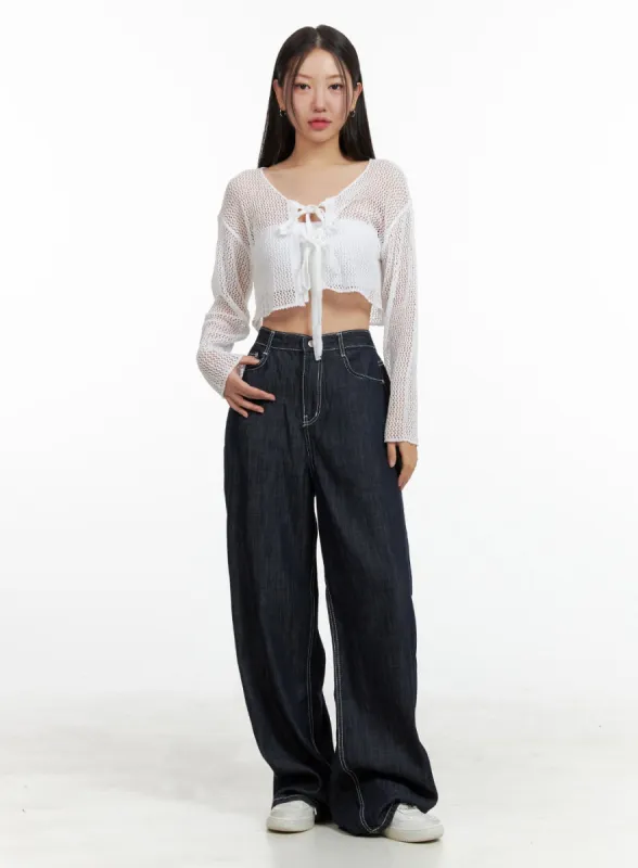 Stitched Wide-Leg Jeans OU407 sold by Lewkin