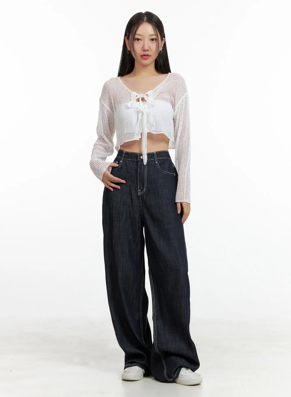 Stitched Wide-Leg Jeans OU407 sold by Lewkin