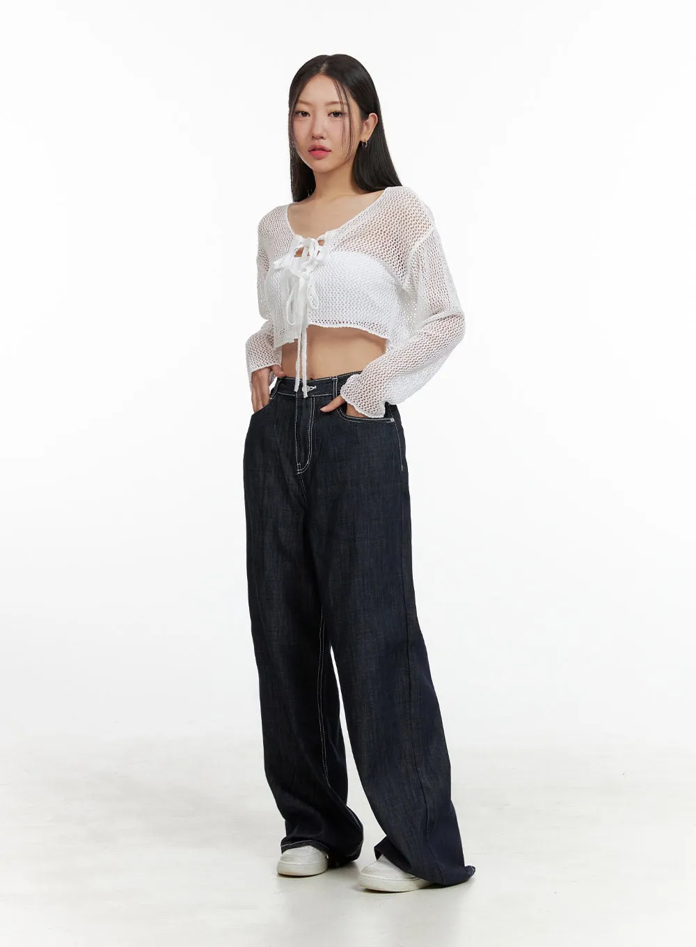 Stitched Wide-Leg Jeans OU407 sold by Lewkin product image thumbnail 4