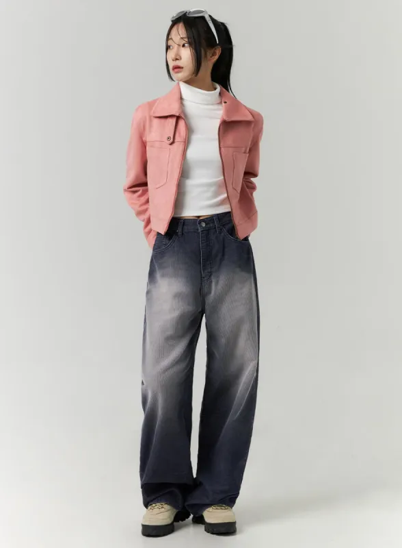 Washed Corduroy Wide Fit Jeans CN320 sold by Lewkin