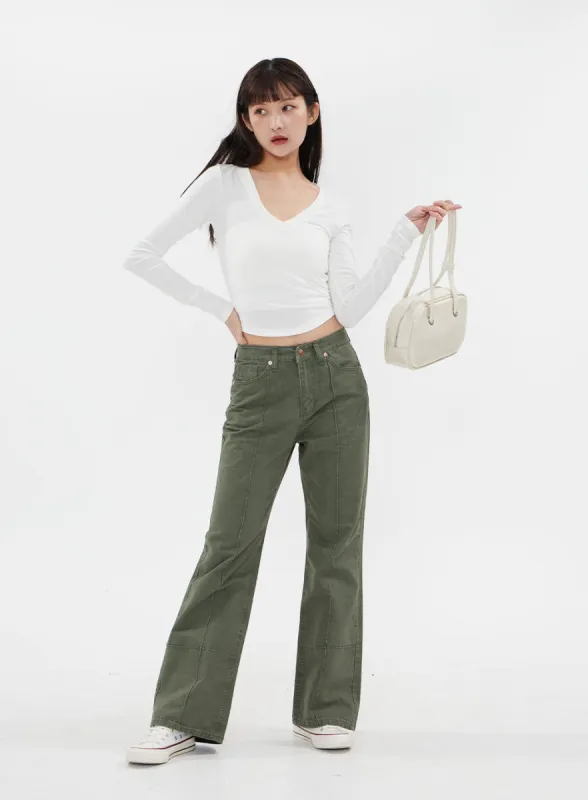 V Neck Cropped Long Sleeve T Shirt CM8 sold by Lewkin